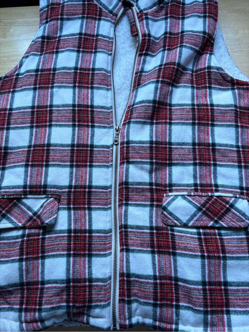 Maurices Red, Black & White Plaid Zip Vest